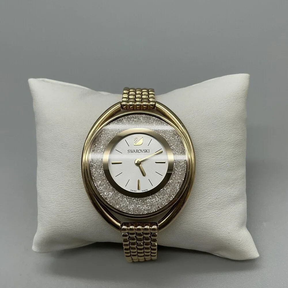 Swarovski Women Watch 37mm Oval Gold Tone Crystal Swiss 5200399 New Battery 7.5
